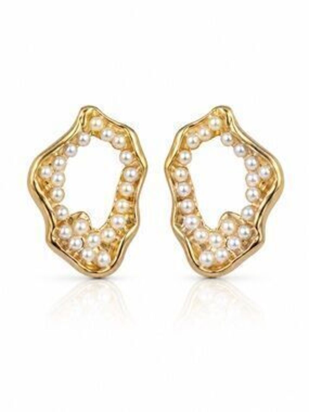 Gold Tone Pearl Accent Open Center Earrings